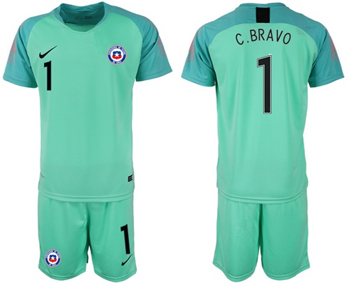 Chile #1 C.Bravo Green Goalkeeper Soccer Country Jersey